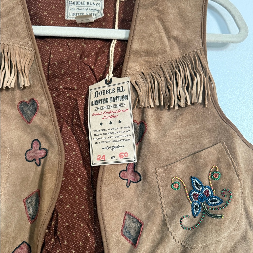 Ralph Lauren Double RL Tan Suede Vest with Embroidery - Picture 7 of 8